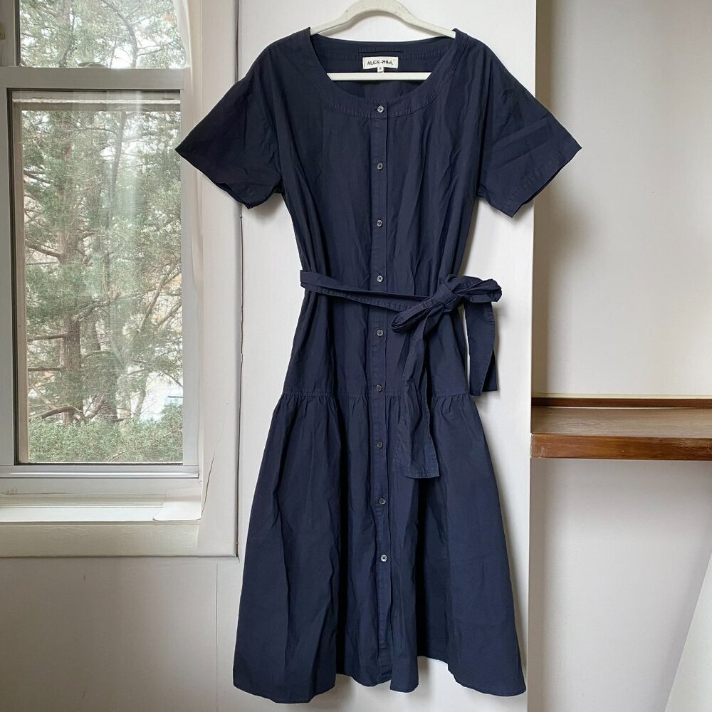New Alex Mill Josie Cotton Poplin Midi Dress Navy Blue Medium